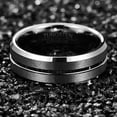 thumbnail image 3 of 8 mm Wide Steel Matte Surface Middle Groove Bevel Men's Tungsten Steel Ring, 3 of 4