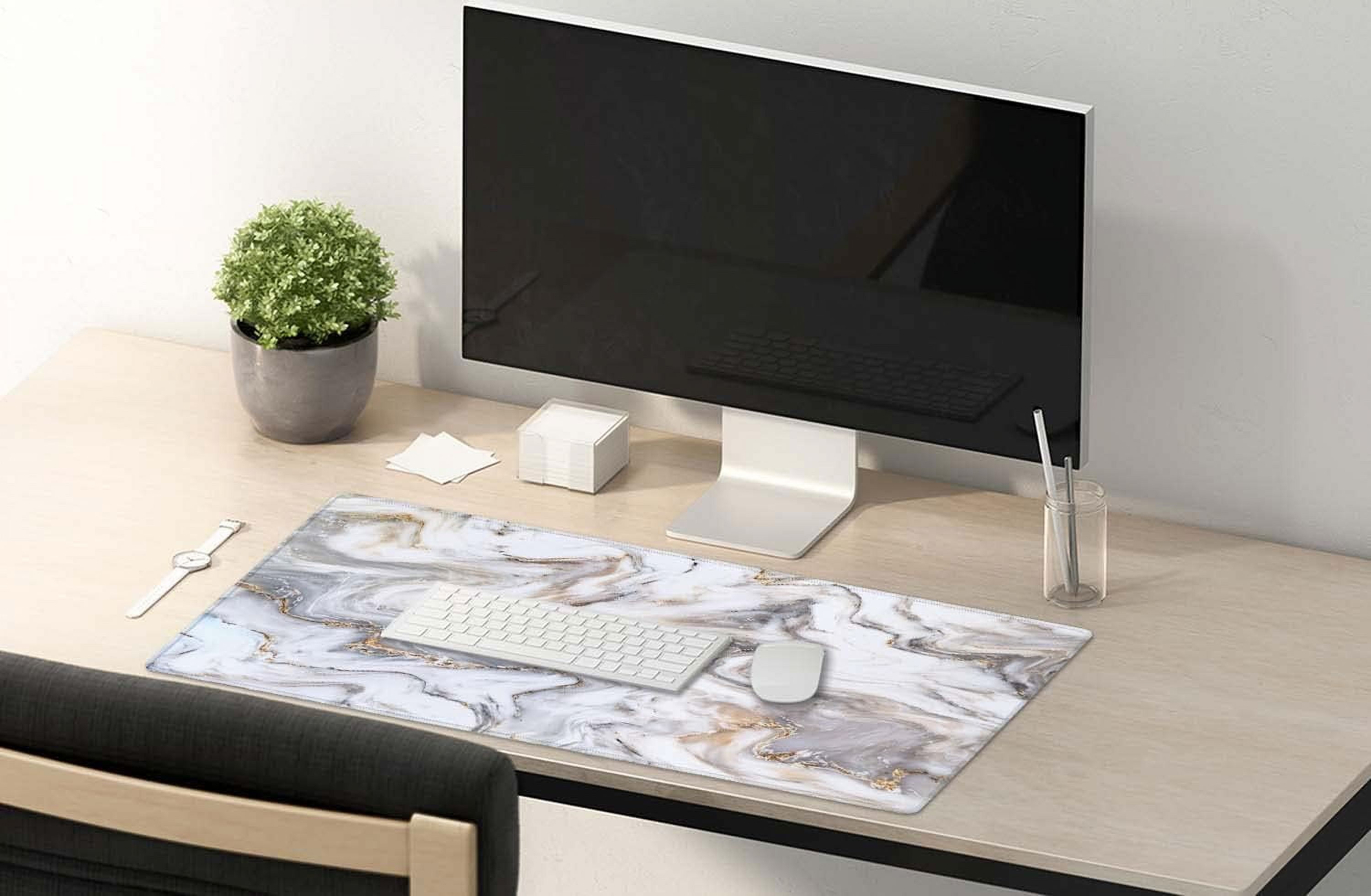 Desk Mat, Extended Gaming Mouse Pad 35.5x15.7 in, Large Non-Slip Rubber Base Mousepad with Stitched Edges, Waterproof Keyboard Mouse Mat Desk Pad for Work, Game, Office, Home -Marble Ink Texture