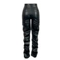 thumbnail image 6 of YYDGH High Waist Stacked Pants for Women Faux Leather Ruffle Ruched Pleated Leggings Y2k Pleated Sexy Trousers Streetwear, 6 of 6