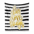 thumbnail image 1 of Live Laugh Love Soft Flannel Fleece Throw Blanket, Romantic Design Hand Drawn Stripes and Calligraphic Text, Cozy Plush for Indoor and Outdoor Use, 70" x 90", Black White Earth Yellow, by Ambesonne, 1 of 6