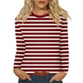 thumbnail image 2 of Women's Long Sleeve Striped T-Shirt, Casual Red and White Crew Neck Top, Soft Cotton Blend, 2 of 8