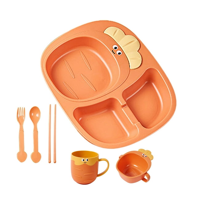 CSChome Food-grade Cutlery Set For Kids Cutlery Set Radish Compartment - Creative Cute Shape Easy to Clean Dinner Plate Set, Bowl Cup, Food-Grade