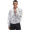 thumbnail image 4 of Zaldita Men's Metallic Jacket Lightweight Zip Up Shiny Holographic Baseball Bomber Varsity Jacket Silver 3XL, 4 of 7