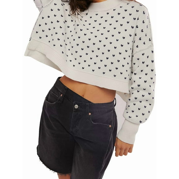 Osfvolr Women'S Oversized Polka Dot Knit Sweater Casual Loose-Fit Pullover for Fall and Winter White L