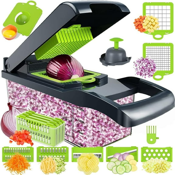 LINLIN Vegetable Chopper, 12-in-1 Kitchen Chopper Vegetable Cutter,Onion Chopper,Veggie Chopper,Food Chopper for Onion Veg Garlic Potato Salad Mini Dicer Chopper Cutter, (Gray)