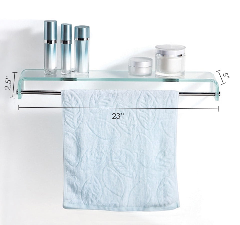 bathroom glass shelf with towel bar chrome