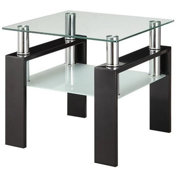 Bowery Hill Square Glass Top End Table in Black
