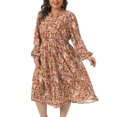 thumbnail image 2 of DARING DIVA Women's Plus Size Elegant Boho Floral Notch V Neck A Line Dress 4X Rust Red, 2 of 6