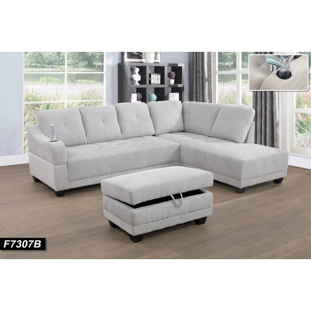 Fancy Right Facing Sectional Sofa With Ottoman Silver White Fancy Right Facing Sectional Sofa With