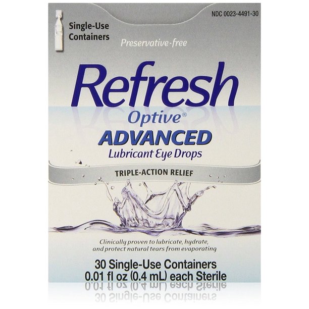 Optive Advanced Lubricant Eye Drops 30 Single Use Containers 0 01 Fl Oz 0 4ml Each Sterile Recommended For Lasik Dryness After Lasik Surgery By Refresh Walmart Com