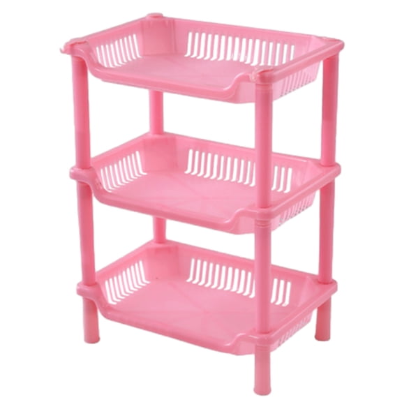 FloreceBien 3 Layers Table Standing Shelf, Land Installation Bathroom Rack Storage Shelves for Bathroom Kitchen,Pink