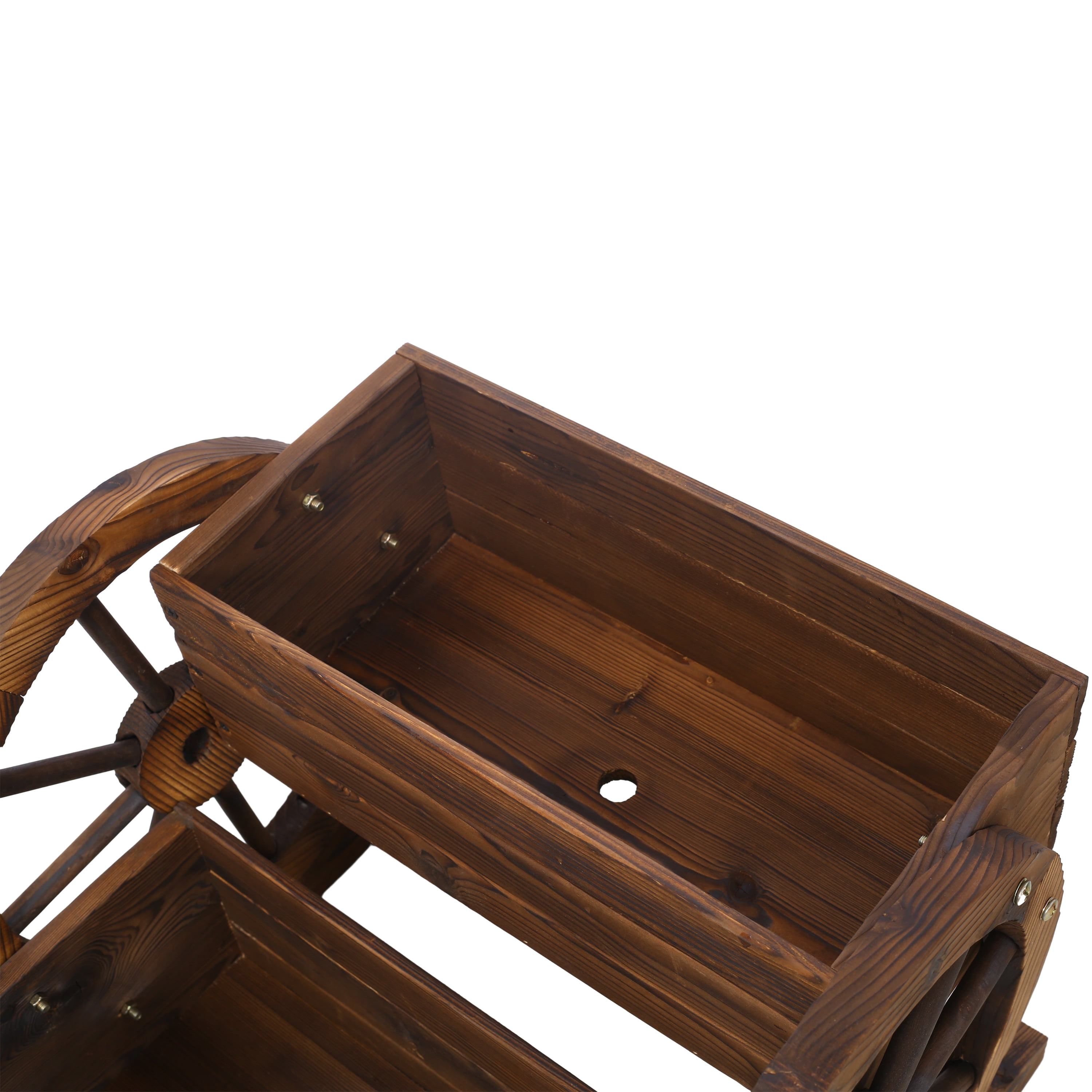 2 Tier Wooden Wagon Planter Box with Wheels Garden Planter Decorative Flower Cart for Indoor Outdoor Patio Garden Balcony Planting Flowers Herbs Vegetables