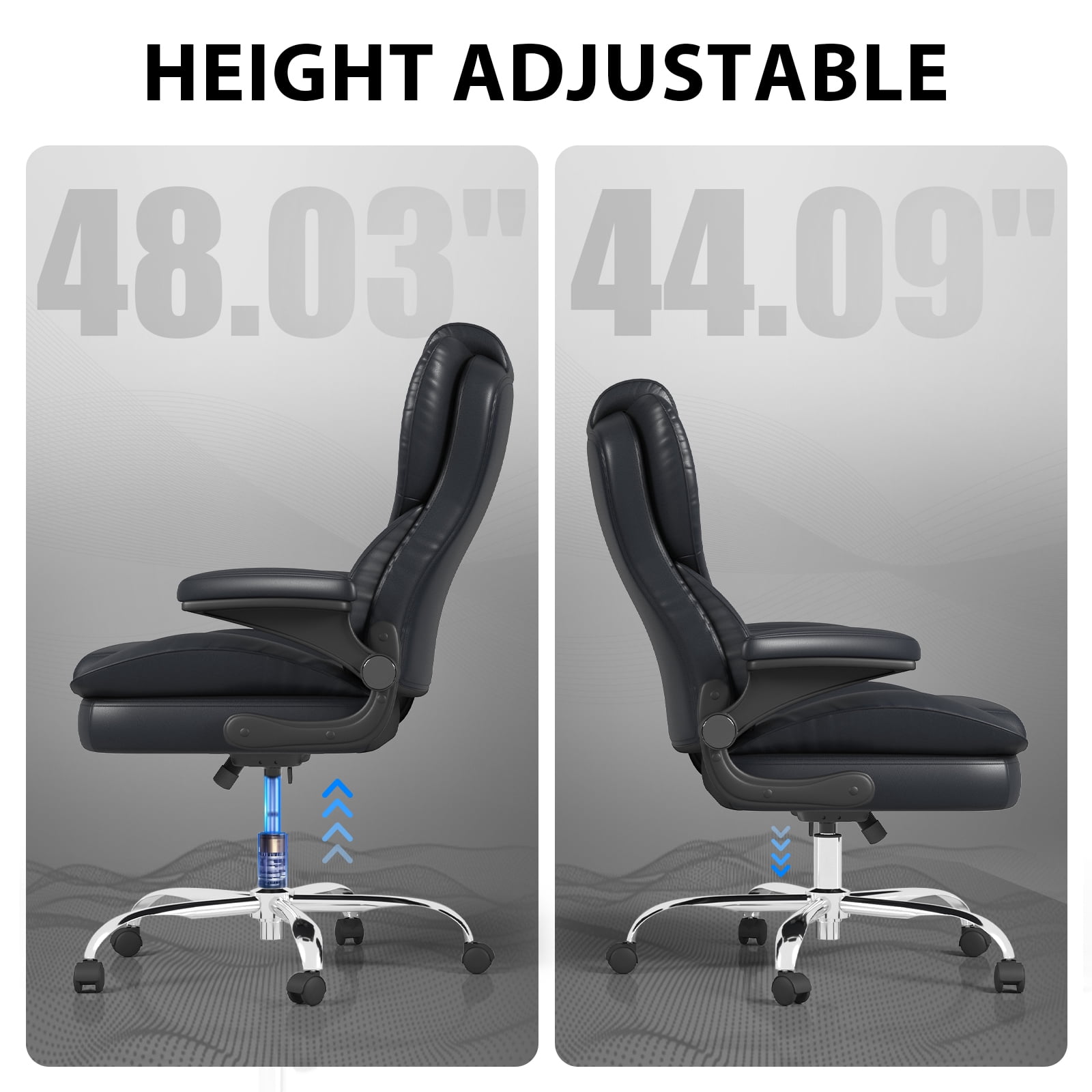 Hovos Big and Tall Office Chair with Flip-up Arms, Ergonomic Home Computer Desk Leather Chair, 360° Swivel Computer Desk Chair, Quiet Nylon Wheels, Black