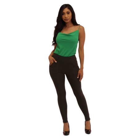 Sculpting Treggings With Waist Button Detail - Black