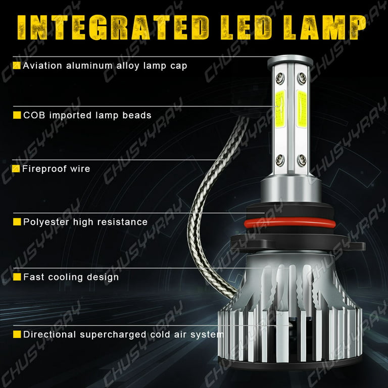 2x 4Side 9005 9045 LED Headlight Kit Combo Bulb 6000K High Low Beam Super White, Size: 9005 H10 HB3