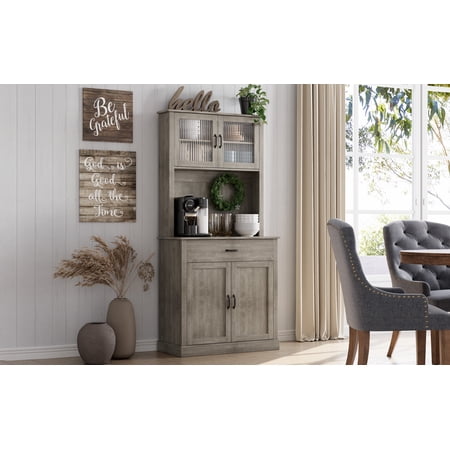 GAOMON 71-inch Kitchen Storage Cabinet with Door and Shelves - One Drawer Open Storage Compartment Gray