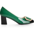 thumbnail image 2 of Ferwind Women's Square Toe Pumps Chunky Heel Two Tone Colors Slip on Adult Green  8, 2 of 6