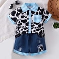 thumbnail image 2 of Zshosam Toddler Boy Outfit Sets Boy Shorts Sets Outfit Kid Leaves Short Sleeve Shirt Top+shorts Suits Size 2T 3T,(Light Blue 2-3 Years), 2 of 9