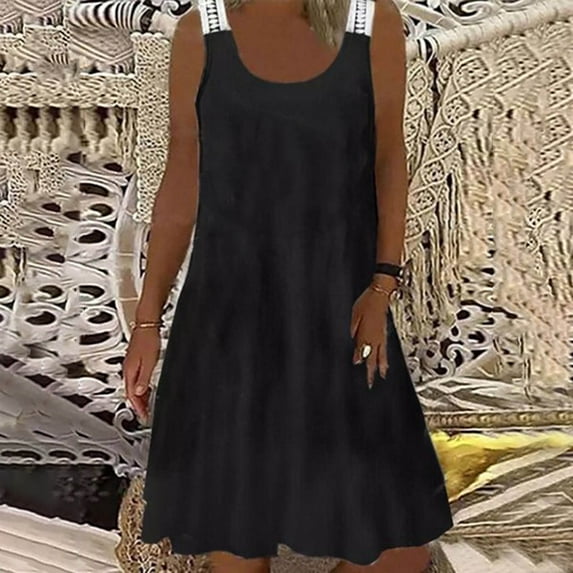 Floenr Sundresses for Women,Fashion Women Casual Sexy Round Neck Solid Lace Sleeveless Mini Dress