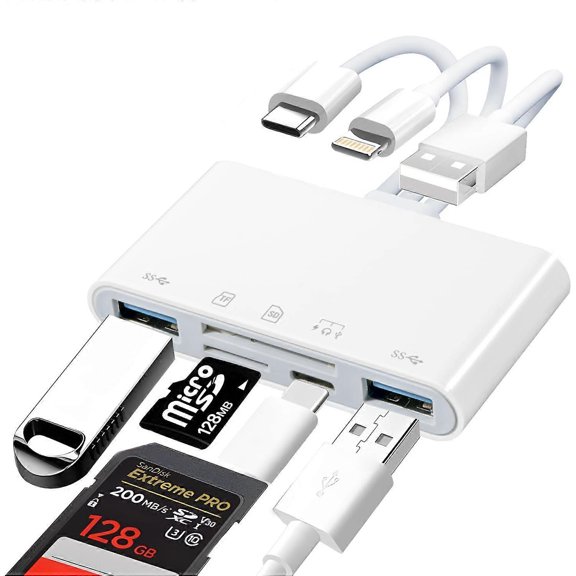 8in1 Multifunctional Card Reader with USB/USBC Port, Micro SD Card Reader for PC, Phone