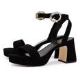 thumbnail image 2 of YDN Womens Open Toe Platform Sandals Chunky Mid High Heels with Rhinestone Studded Strap Dressy Casual Party Daily Shoes Size 7 Black, 2 of 4