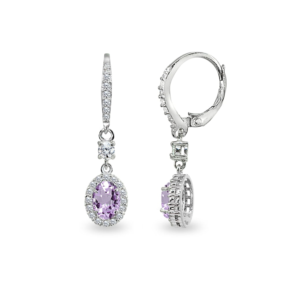 Purple Amethyst Stud Earrings For Women 925 Sterling Silver Crystal White AAA Cz 