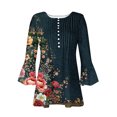 thumbnail image 4 of CYMMPU Flower Pattern Button V Neck Flare Sleeve Blouses for Women Dressy Casual Tunic Tops Fall Trendy Shirts Loose Fit 3/4 Sleeve Spring Tops Empire Waist A Line T-Shirts Multicolor XL, 4 of 5