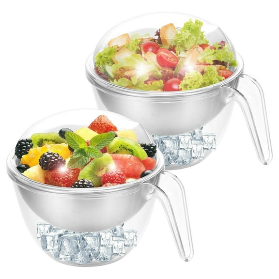 2 Pcs Ice Chilled Dip Bowl with Lid and Handle for Parties, 50oz Large Capacity Ice Salad Bowl