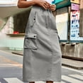 thumbnail image 3 of Cargo Skirts for Women Casual Multi Pockets Button Midi Denim Skirt Elastic High Waist Jean Skirts, 3 of 4