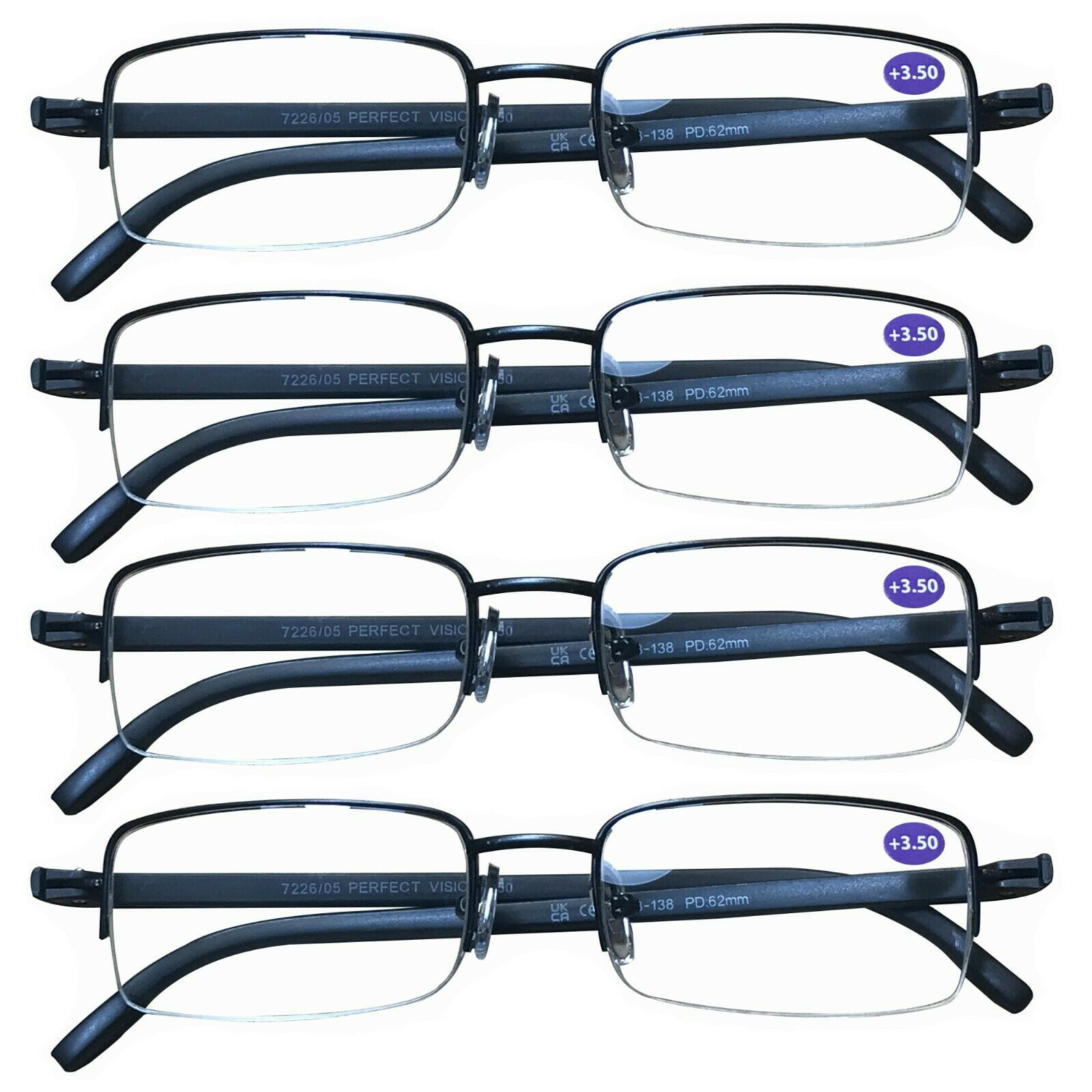 4 Pairs Mens Metal Frame Rectangle Half Frame Reading Glasses Classic Readers +2.25