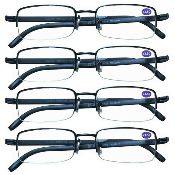 4 Pairs Mens Metal Frame Rectangle Half Frame Reading Glasses Classic Readers 0.75