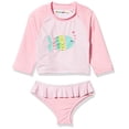 thumbnail image 1 of Girls Baby Two Piece Rashguard Set with Ruffle Trim, Cotton Candy, 3T, 1 of 2
