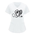 thumbnail image 1 of CNKOO Women's V-Neck Solid Color Short Sleeve Scrub Top, Partial Positioning Printing, 1 of 6