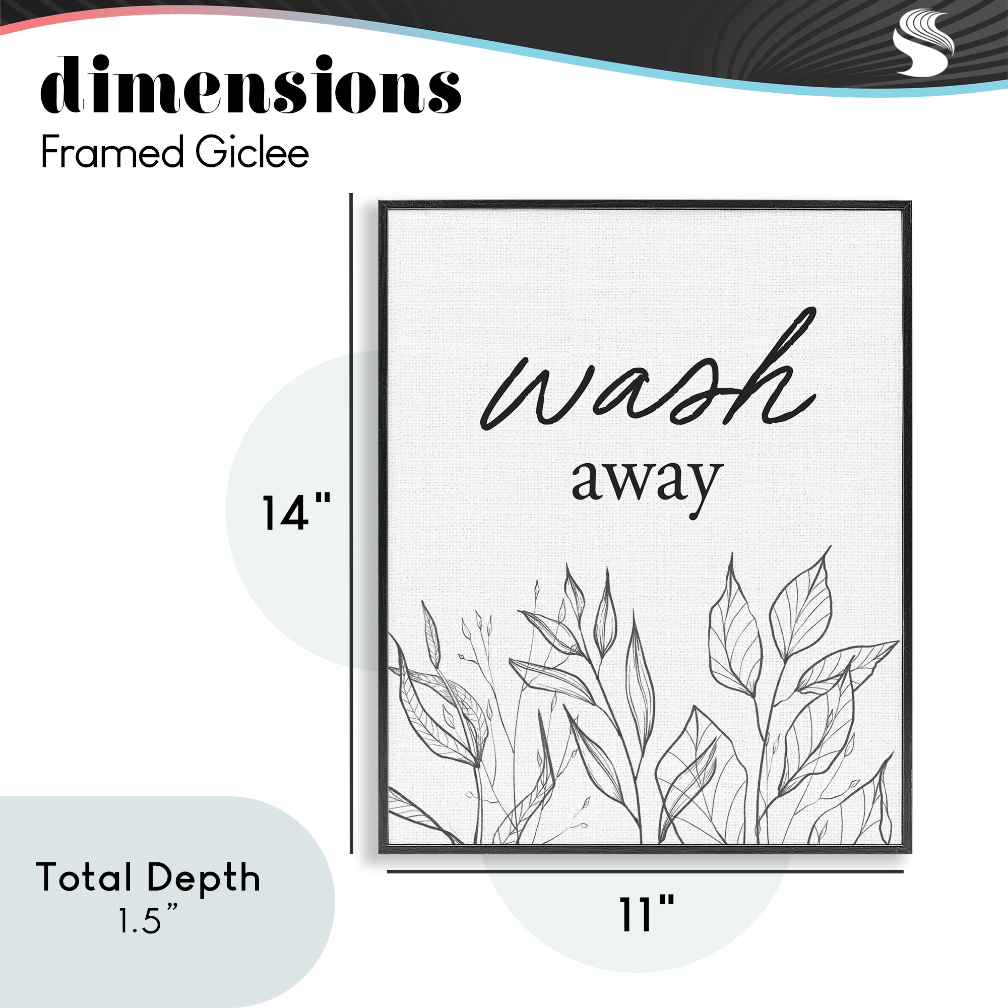 Minimalist Leaves Wash Away Black Framed Giclee Art, design by Lettered and Lined