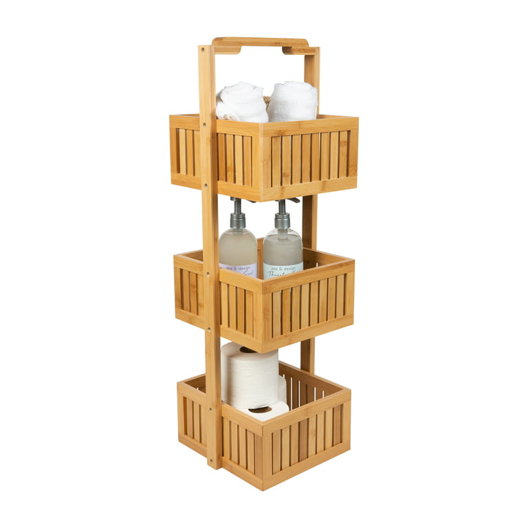 Organize It All 3 Tier Bamboo Bathroom Corner Storage Shelf