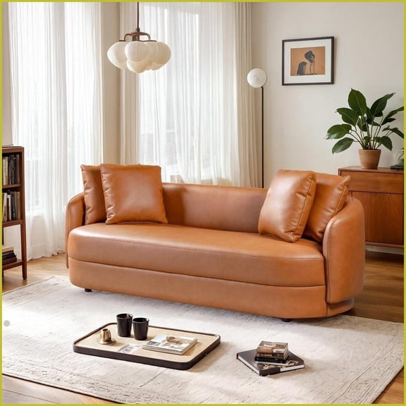 Dylan Modern Brown Leather Sofa | 85” Wide 3-Seat Living Room Sofa with Soft Comfort | Tight Back