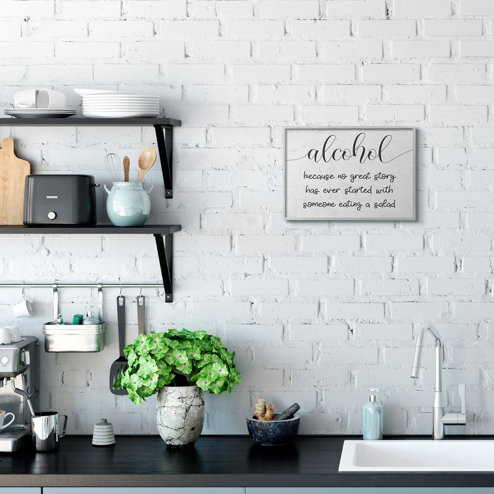 Stupell Industries Alcohol Because No Great Story Has Salad Quote Designed by Daphne Polselli