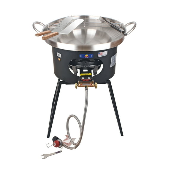 ARC 23" Heavy Duty Stainless Steel Concave Comal Set With Cast Iron Propane Burner 80,000BTU Stove and Burner Stand,Discada Disc Cooker 3 in 1. Great For Backyard Parties & Outdoor Cooking.