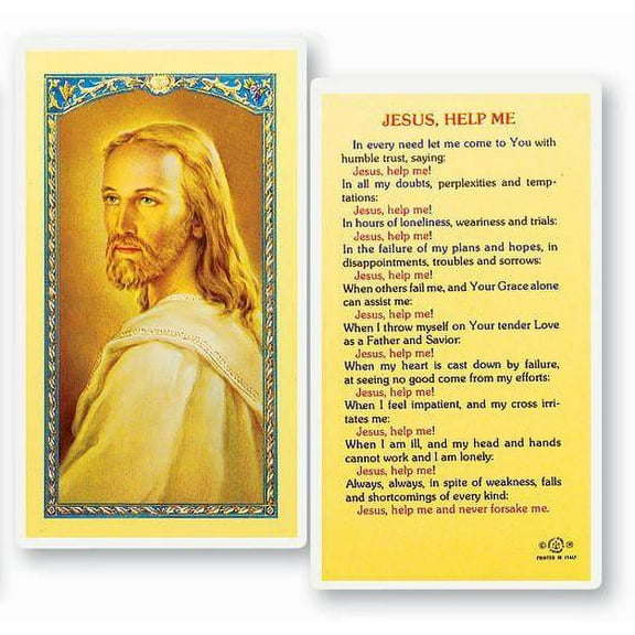 Jesus Help Me Laminated Catholic Prayer Holy Card with Prayer on Back, Pack of 25