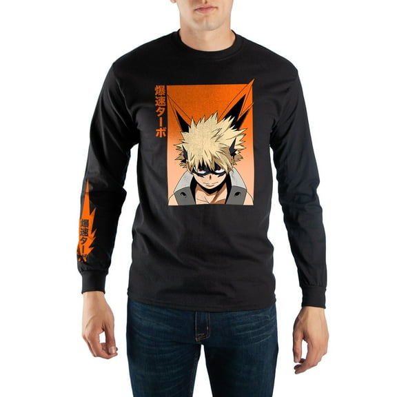 Mens My Hero Academia Bakugo Anime Long Sleeve Black Shirt-XX-Large