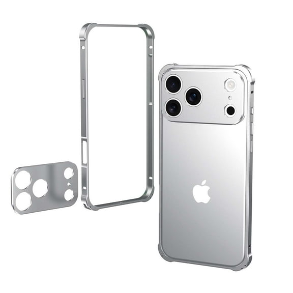 Compatible with iPhone 17 Pro Metal Bumper Phone Case,With Camer Lens Protector,Raised Edge Protection,Shockproof Anti-fall Protection Non-slip Rugged Frame No-Back Phone Case,Silver
