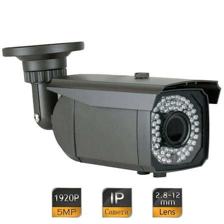 GW Security 5MP Super HD 1920P Network PoE Outdoor Indoor Security Bullet IP Camera with 2.8-12mm Varifocal Zoom Len, 64-IR LED 180FT Night