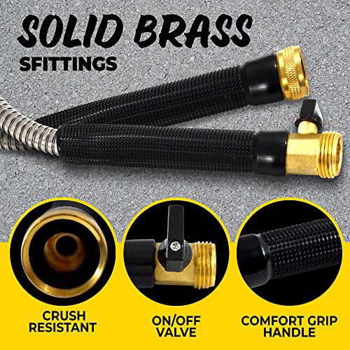 Flexible Metal Garden Hose 100 Ft with Brass Fittings Stainless Steel No Tangles 