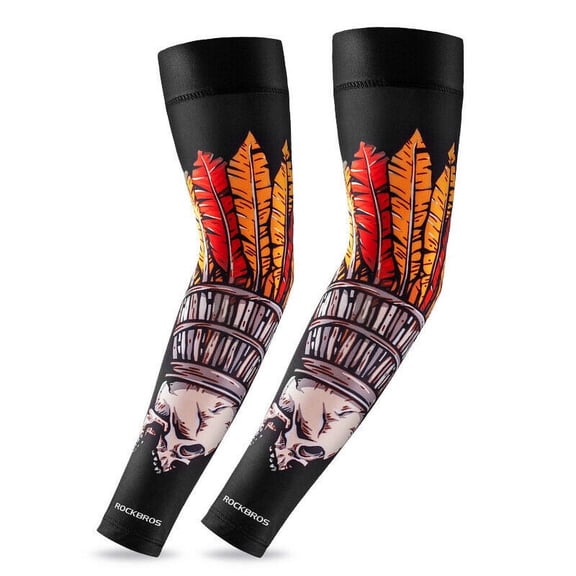 RockBros Summer Cooling Arm Sleeves Ice Fabric Breathable UV Protection Cycling Arm Cover Black Skull M