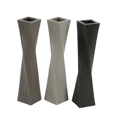 - Decmode Set of 3 Modern 20 X 4 Inch Twisted Ceramic Vases, Multi