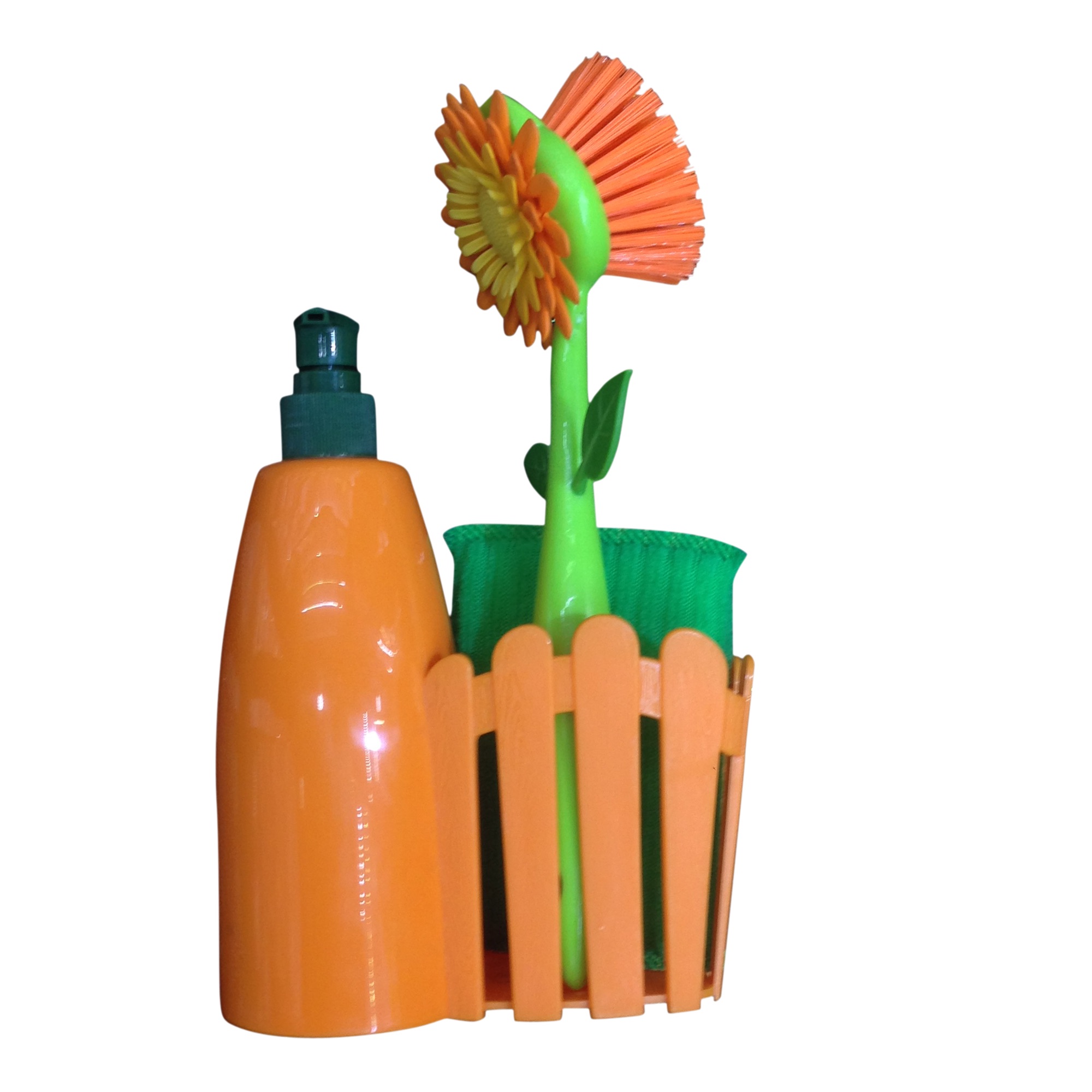 Kitchen Cleaning Tool with Orange Flower Power Cleaning Set Brush