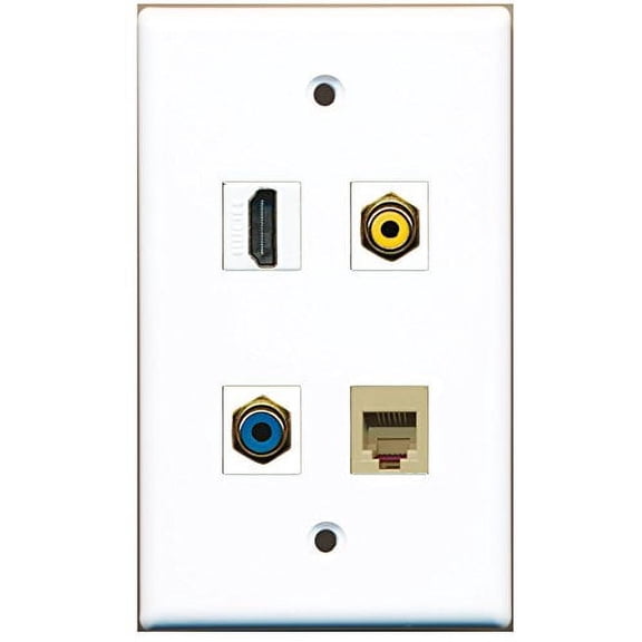 RiteAV - 1 Port HDMI 1 Port RCA Yellow 1 Port RCA Blue 1 Port Phone RJ11 RJ12 Beige Wall Plate