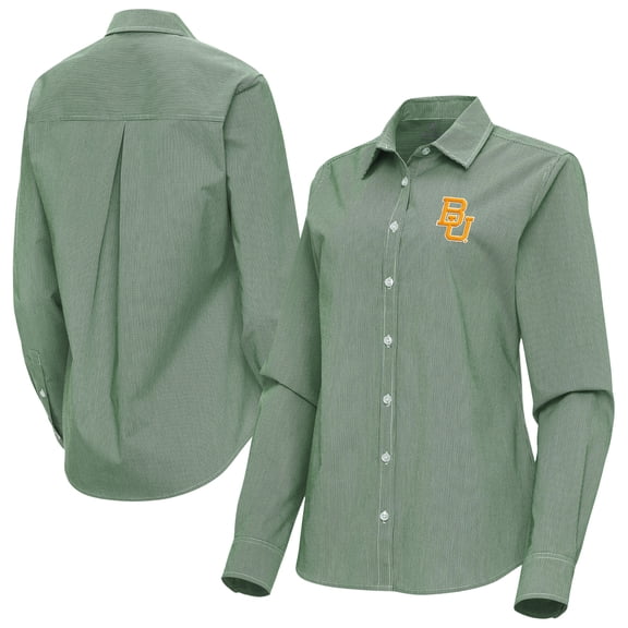 Women's Antigua Green Baylor Bears Porter Woven Tri-Blend Long Sleeve Button-Up Shirt