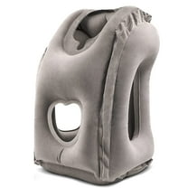 Inflatable Travel Pillow, Airplane Neck Pillow Comfortably Supports Head and Chin for Airplanes, Trains, Cars and Office Napping with 3D Eye Mask, Earplugs and Portable Drawstring Bag (Grey)