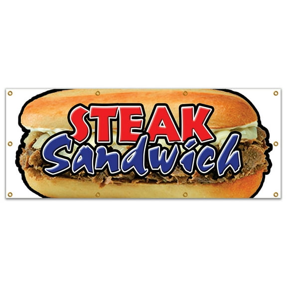 36"x96" STEAK SANDWICH BANNER SIGN cheesesteak philly sub hoagie big huge beef